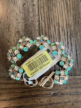 Gold-Tone Turquoise & Clear Crystal Statement Bracelet